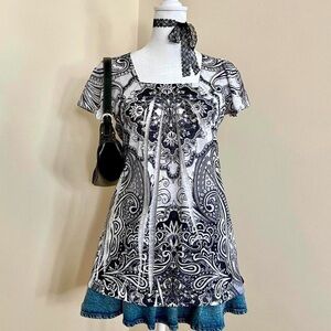 Vintage Y2K boho fairy paisley floral preppy babydoll top grunge whimsygoth XS-S